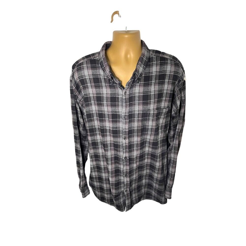 The Foundry Supply Co Plaid Button Down Flannel Shirt Gray Black 3XL